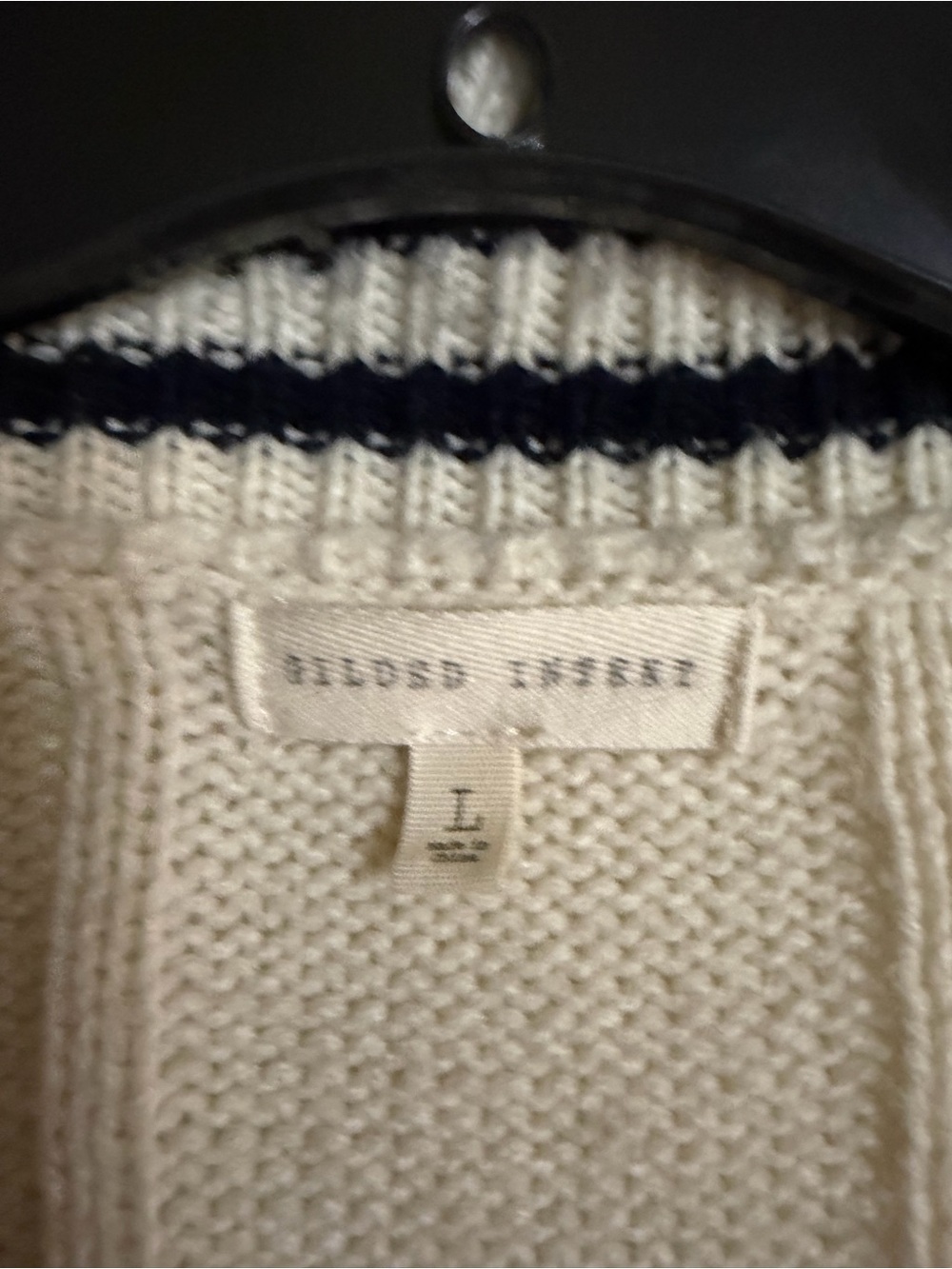 Buckle Cream Knit Sweater Cardigan with Black Trim